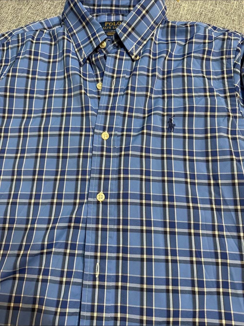 Polo by Ralph Lauren Performance Blue Plaid Button-Down Shirt with Navy Pony